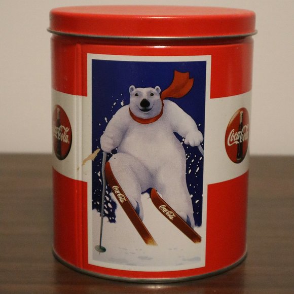 Coca-Cola Polar Bear Skiing Sledding Hockey Tin 6 1/8" x 5 1/16" - Picture 1 of 4